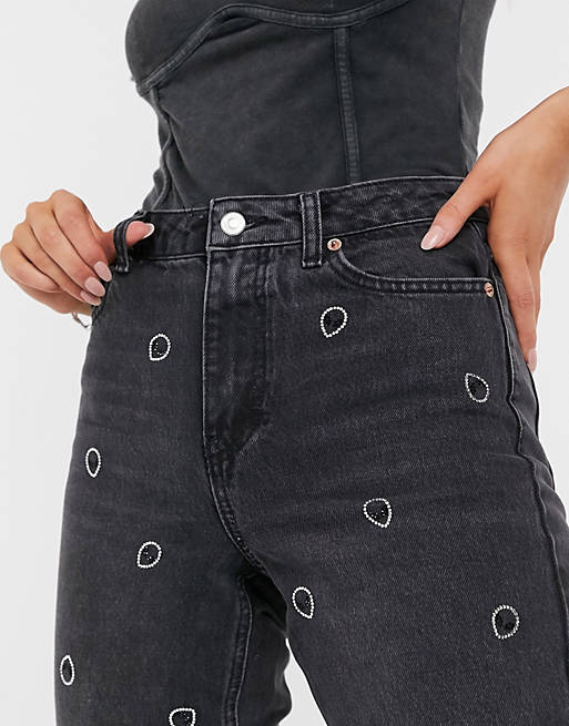  Topshop mom jeans with alien detail in washed black 
