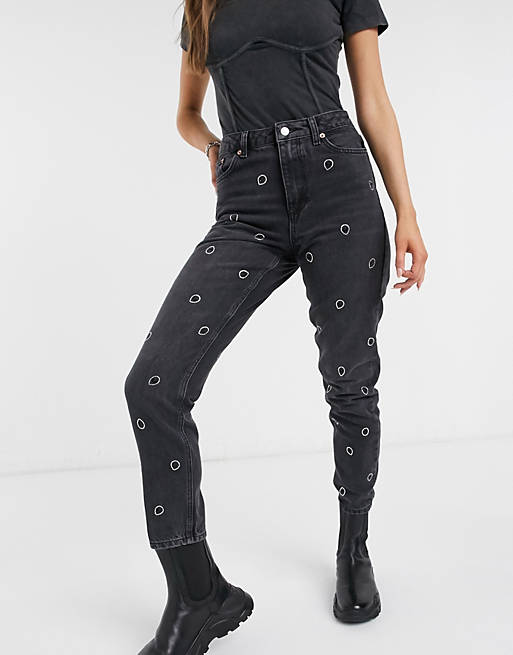  Topshop mom jeans with alien detail in washed black 