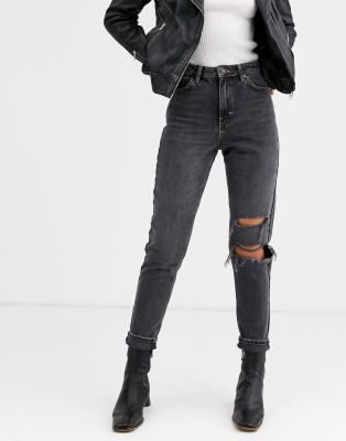 dark wash ripped mom jeans