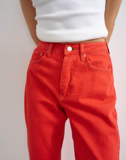 Topshop - Mom - Røde jeans med høj talje i løstsiddende pasform, 3 af 7