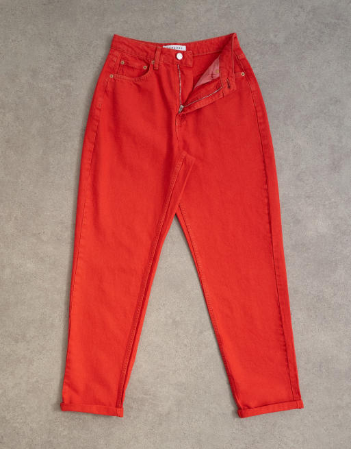 Topshop - Mom - Røde jeans med høj talje i løstsiddende pasform, 6 af 7