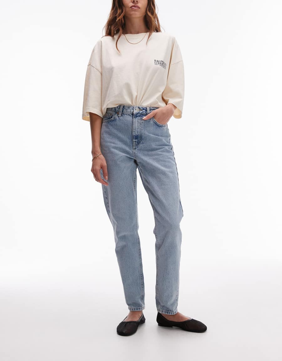 Topshop Mom recycled cotton blend jeans in bleach