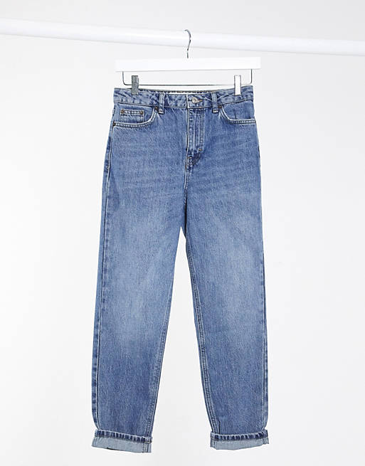Topshop mom recycled cotton blend jeans in mid wash blue