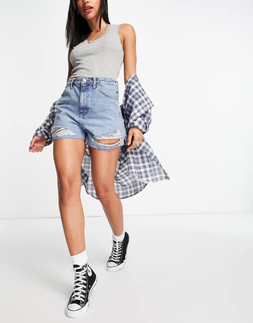 Topshop – Mom-Shorts in A-Linie und in Mittelblau , 4 von 4