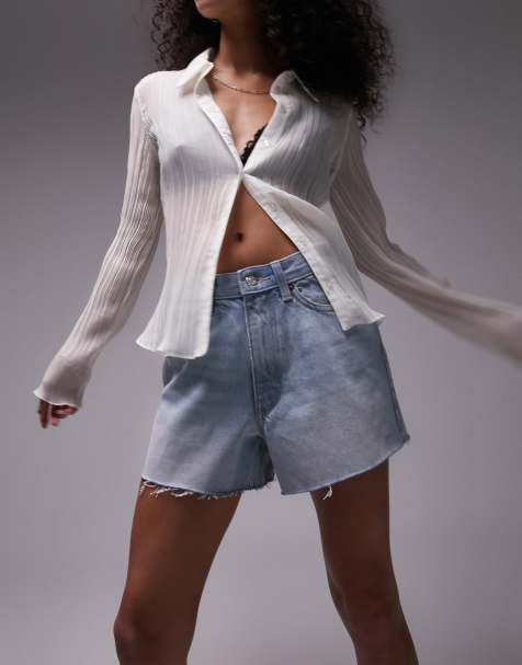 Topshop – Mom-Shorts mit A-Linien-Schnitt aus Denim in ausgebleichter Optik - view 1