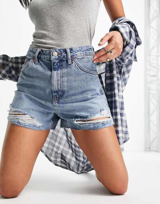 Topshop - Mom shorts svasati, colore blu medio 
