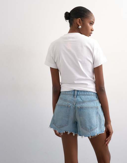 Topshop - Mom shorts svasati in denim lavaggio candeggiato con strappi, 4 di 4
