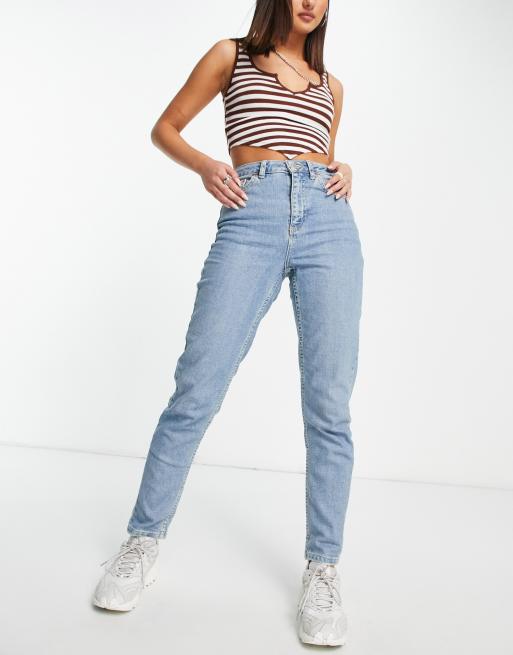 High Waisted Tapered Mom Jeans - Blue