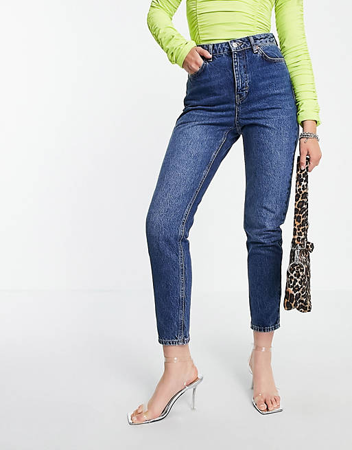 Topshop mom tapered leg jeans in indigo blue