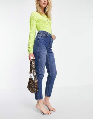 bright indigo mom tapered jeans