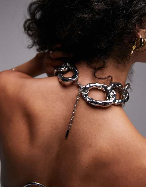 Topshop Monaco oversized chain necklace in silver tone, 4 of 4