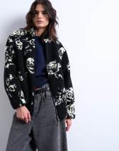 Topshop mono floral print fleece borg jacket in rose
