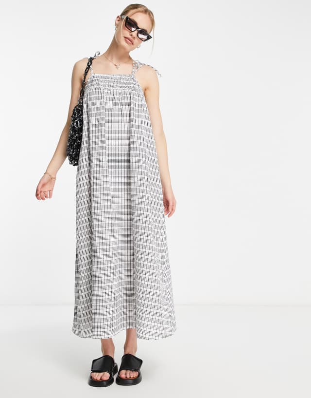 Topshop mono plaid shirred beach maxi dress