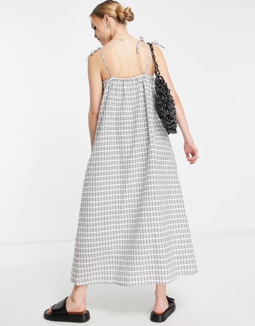 Topshop mono plaid shirred beach maxi dress