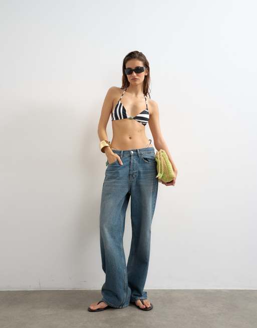 Topshop Mono triangle bikini top in black and white, 4 of 4