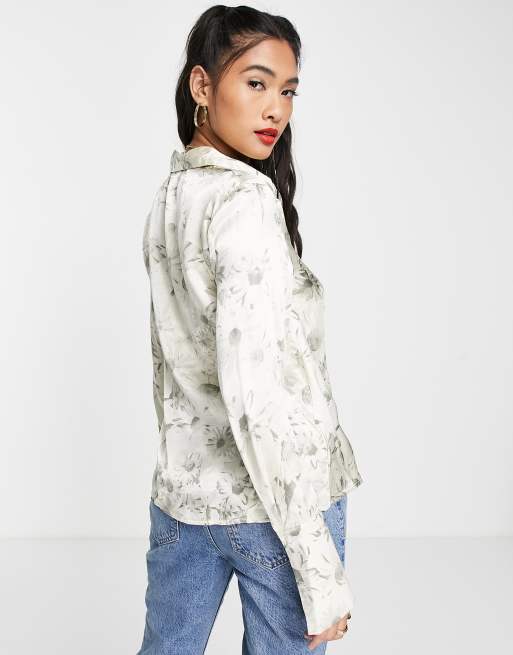 Topshop – Monokrom, figursydd skjorta med småblommigt tryck, 2 av 4