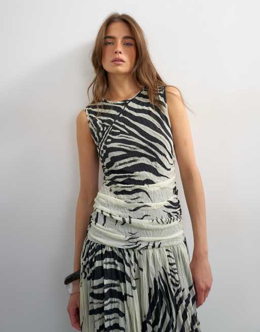 Topshop - Monokrom maxikjole i mesh med zebraprint og sænket talje, 4 af 4