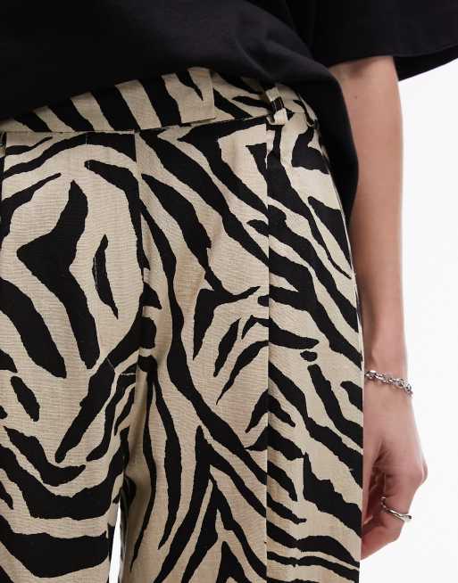 Topshop – Monokroma, zebrarandiga linnebyxor med vida ben, 3 av 5