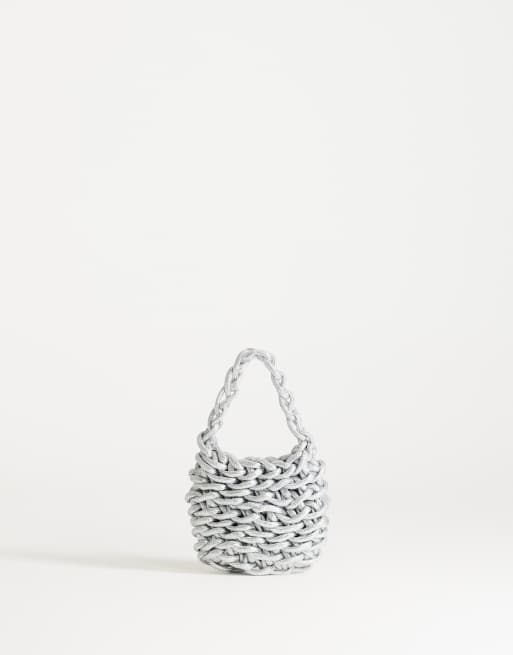 Topshop - Morgan - Borsa a mano piccola intrecciata color argento