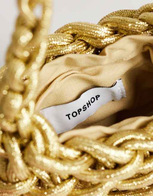 Topshop - Morgan - Kleine geweven handtas in goud, 4 van 4