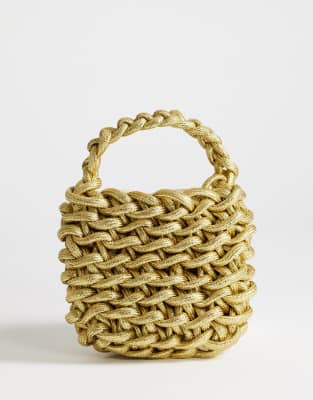 Topshop Morgan small weave grab bag in gold
