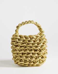 Morgan small weave grab bag in gold