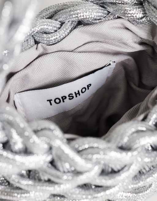 Topshop Morgan small weave grab bag in silver, 4 of 4