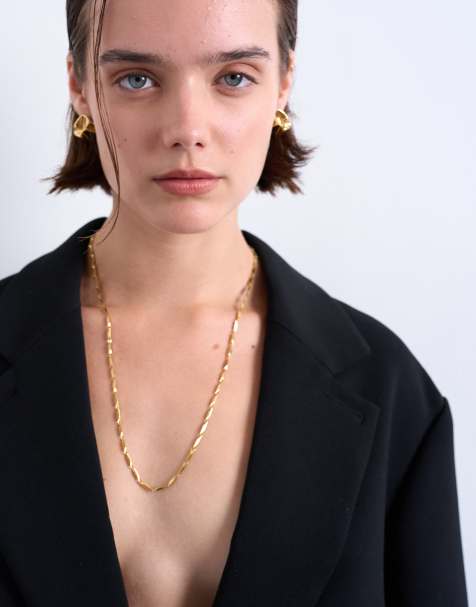 Topshop Morgan stainless steel twisted long chain necklace in gold - view 1