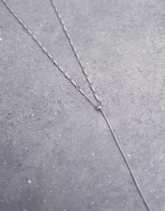 Model wearing Morgan stainless steel twisted long chain necklace in silver