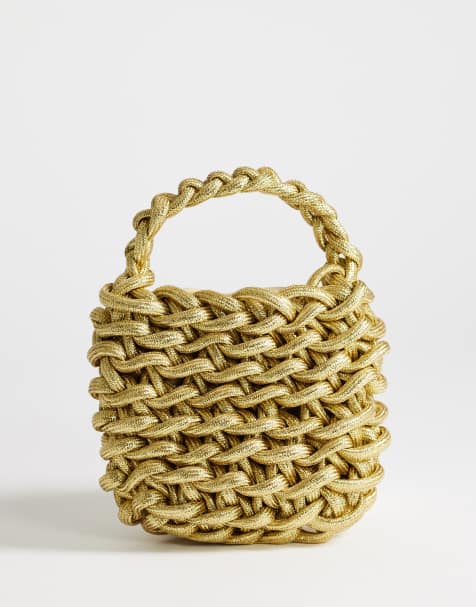 Topshop Morgan woven grab bag in gold - view 1
