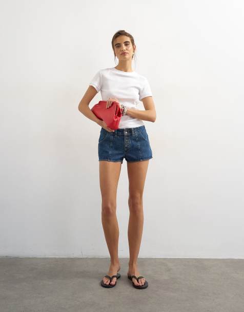 Topshop – Mörkblå jeansshorts med knappgylf - view 1