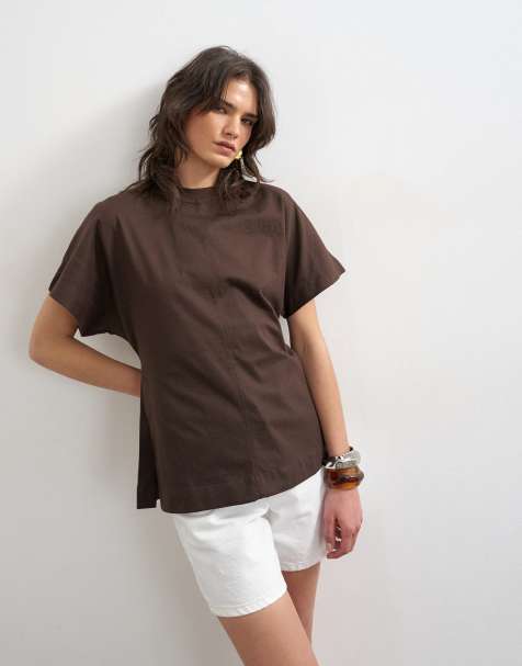 Topshop – Mörkbrun t-shirt med slits i sidan - view 1