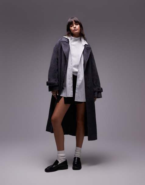 Topshop – Mörkgrå kappa i dra på-stil - view 1