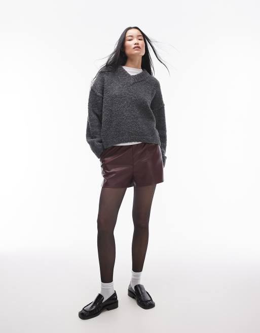 Topshop – Mörkgrå, stickad tröja i bouclé med v-ringning, 2 av 4