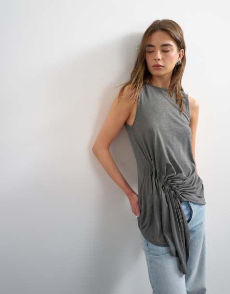 Topshop – Mörkgråmelerat sportlinne med draperad sida - view 1