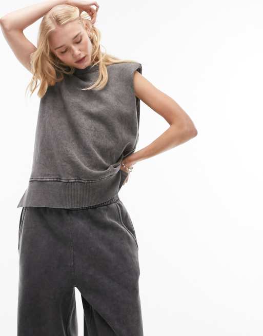Topshop – Mörkgrått stentvättat sportlinne i 80-talsstil, del av set