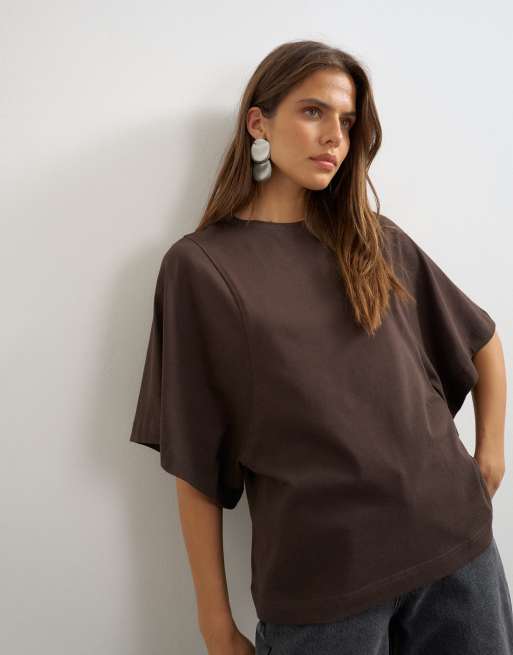 Topshop – Mörkt chokladbrun t-shirt med pingvinärm, 4 av 4