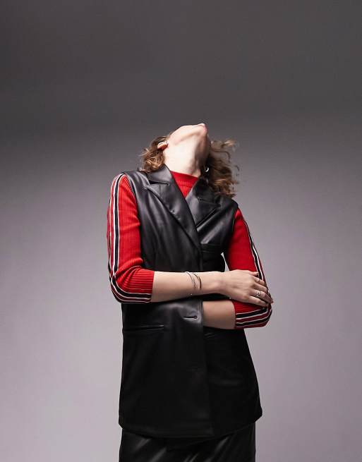 Topshop - Mouwloos blazerjack vaan imitatieleer in zwart