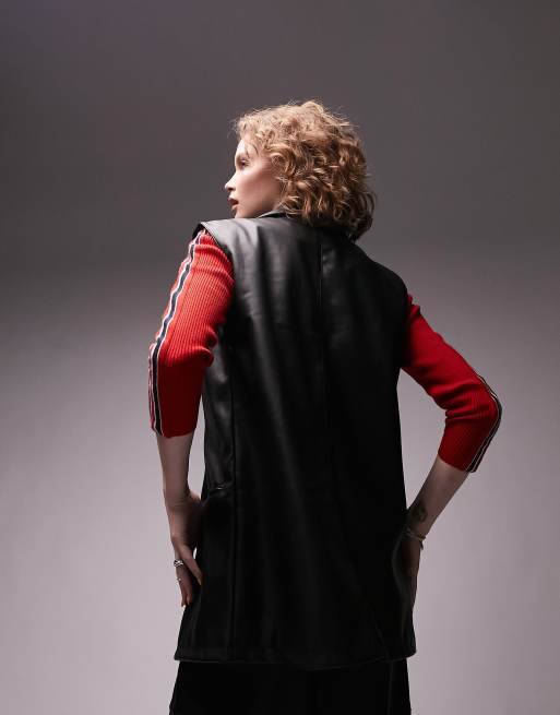 Topshop - Mouwloos blazerjack vaan imitatieleer in zwart, 2 van 4