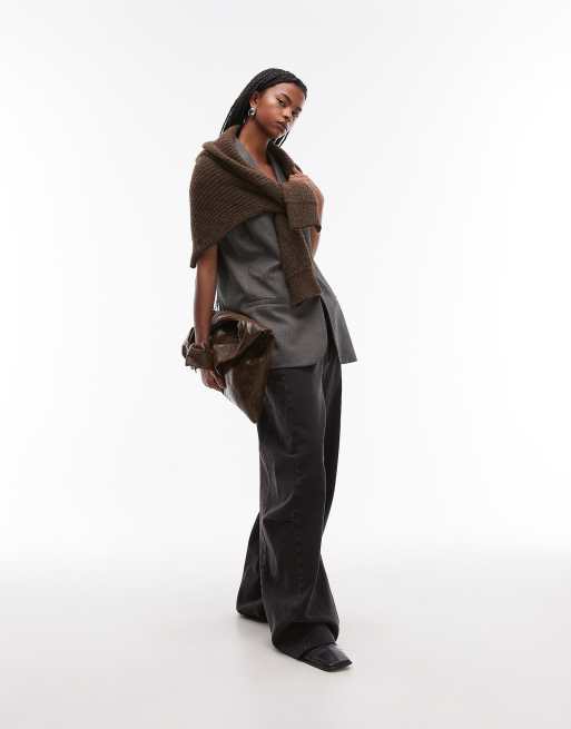 Topshop - Mouwloze blazer met visgraatmotief in grijs, 3 van 4