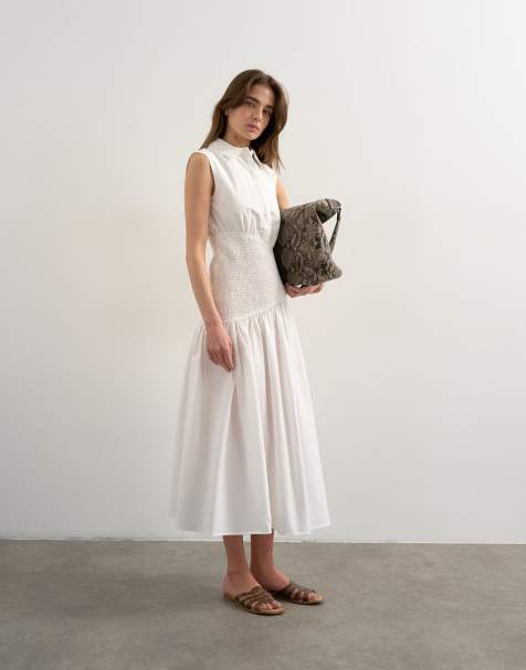 Topshop - Mouwloze overhemdjurk met verlaagde taille in wit - view 1