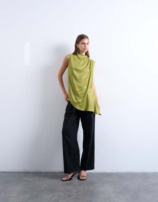 Topshop - Mouwloze tuniektop met plooien in groen, 2 van 4