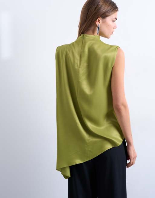 Topshop - Mouwloze tuniektop met plooien in groen, 4 van 4