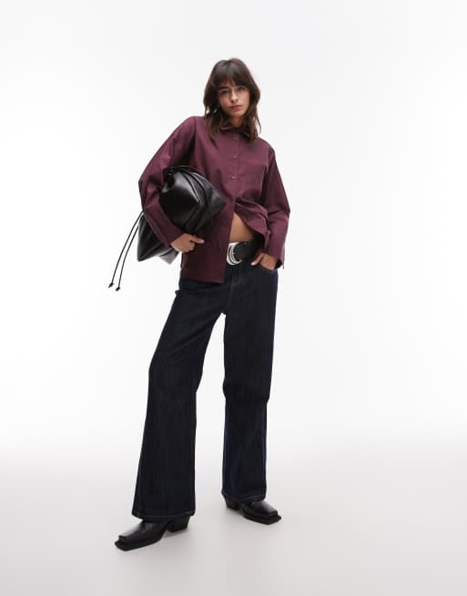 Topshop - Mørk bordeaux oversized poplin-skjorte