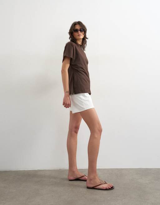Topshop - Mørk chokoladebrun T-shirt med slids i siden, 2 af 4
