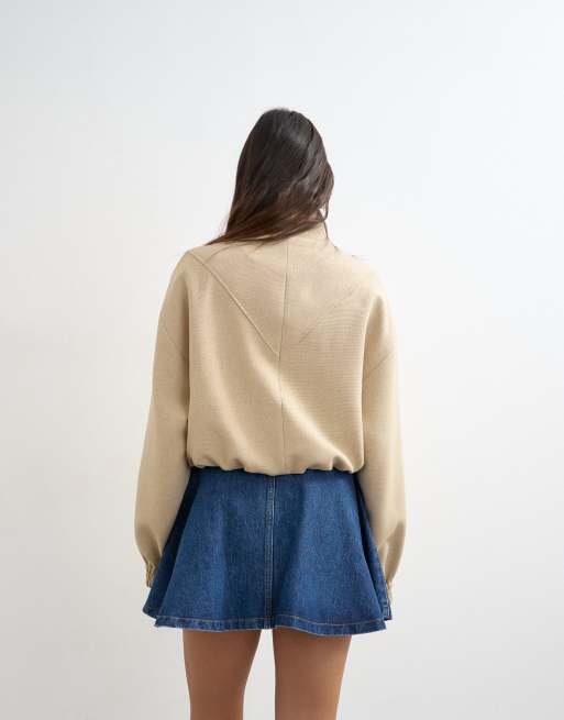 Topshop - Mørkeblå mininederdel med plisseringer i denim, 3 af 5