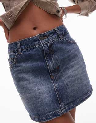 Topshop - Mørkeblå pelmet-mininederdel i denim 