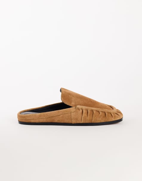 Topshop - mule de ante auténtico Brianna fruncido en marrón tostado - view 1