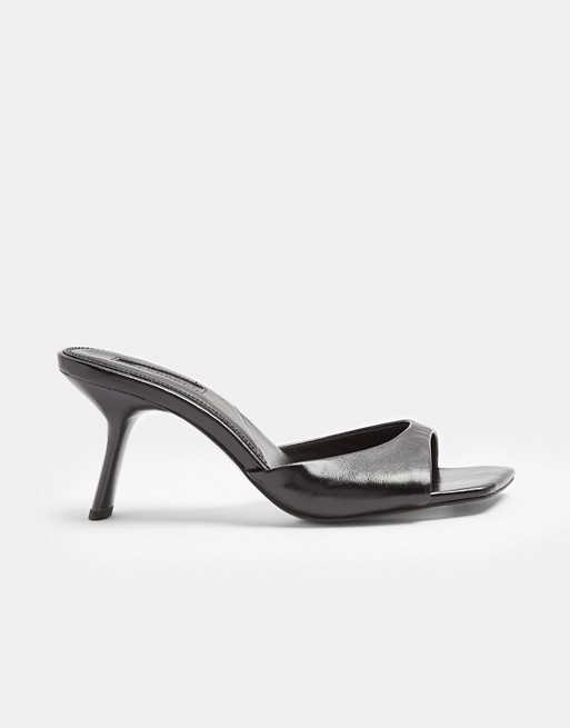 Topshop mules with flared heel in black