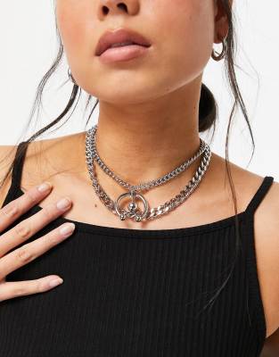 Topshop multi row chunk chain and piercing necklace in silver